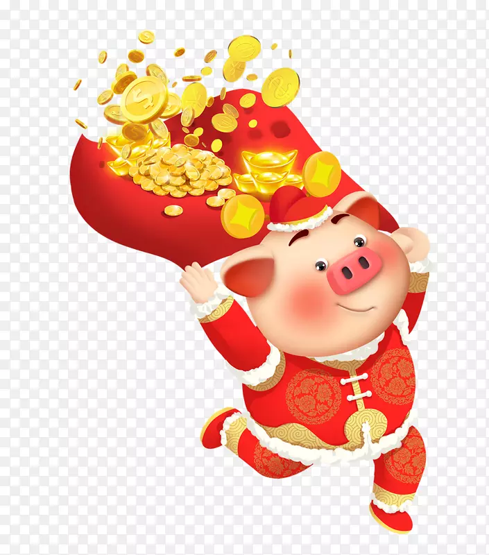 奔跑的新年福猪卡通免抠图