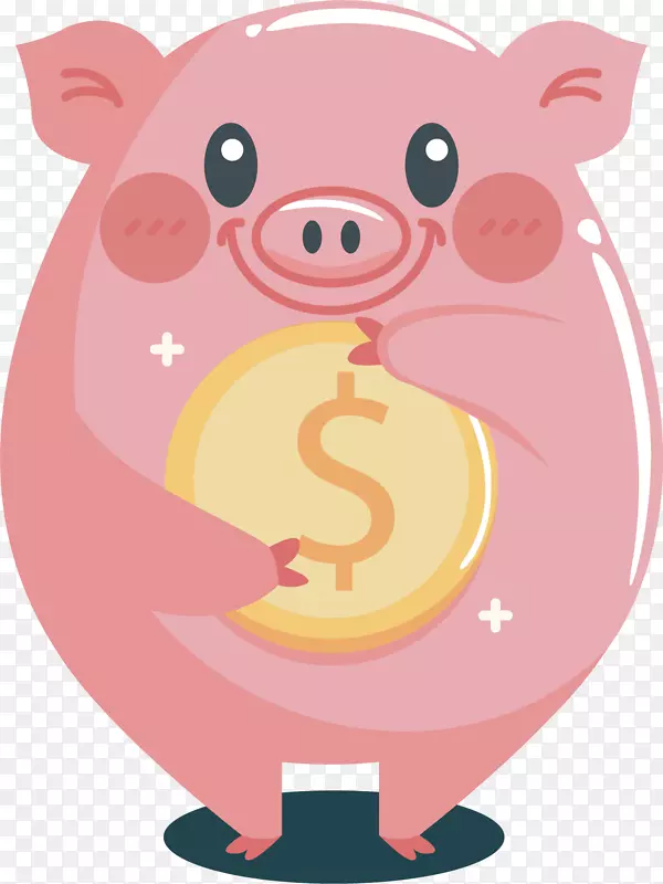 矢量图小猪抱着金币