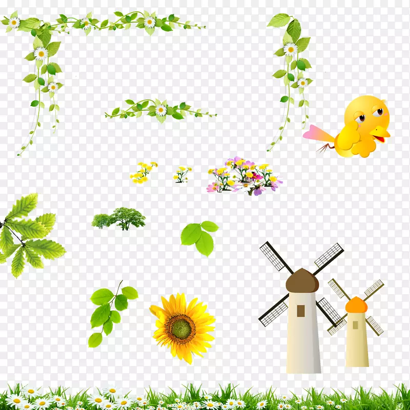小鸟 向日葵 树木 花草图片