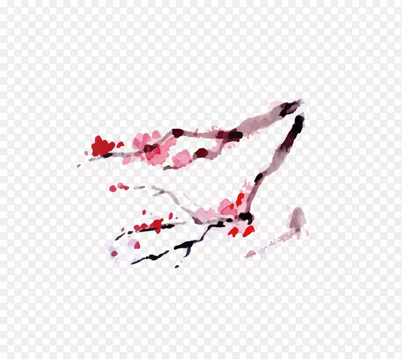 美丽的桃花枝水墨画PNG图片素材下载_图片编号7558054-PNG素材网