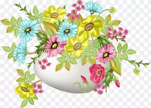手绘花盆里的彩色花朵