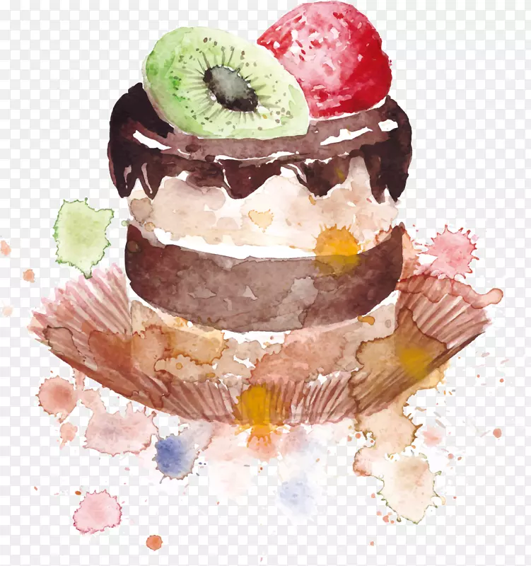 矢量美味的水彩蛋糕美食设计素材