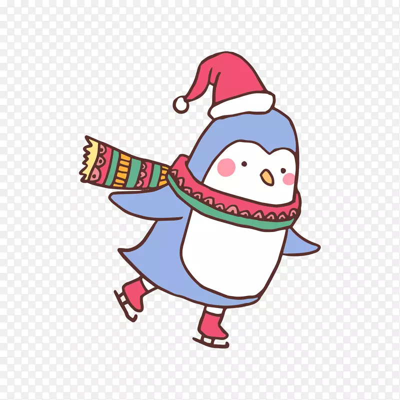 蓝色滑冰的冬季企鹅