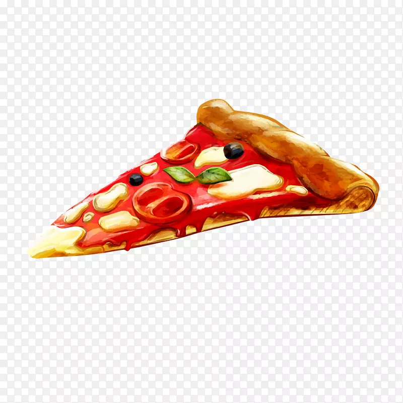 水彩绘美味三角披萨矢量