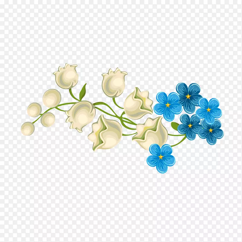 白色蓝色花卉矢量图