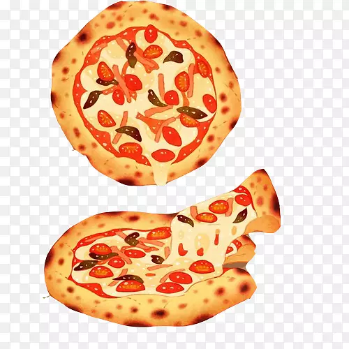 番茄披萨饼手绘画素材图片