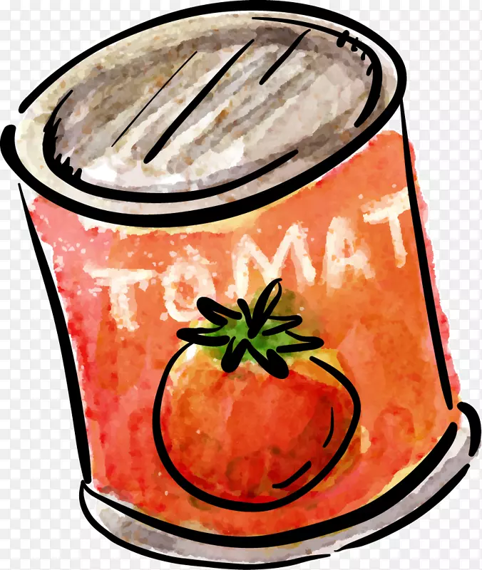 水彩矢量西红柿罐头