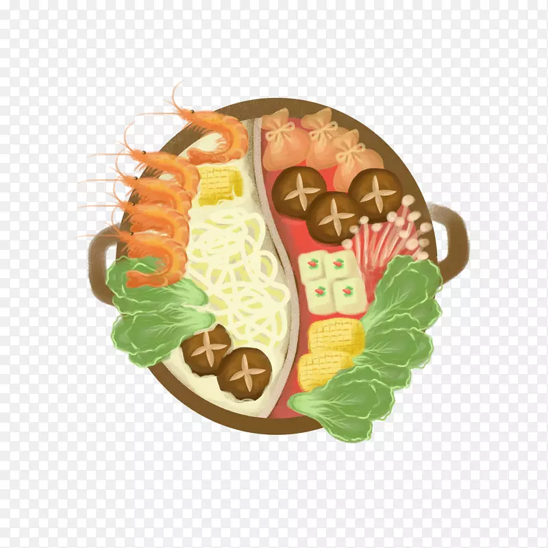 手绘食物双味火锅