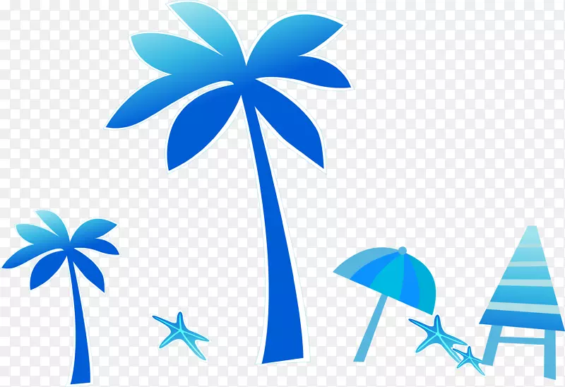 蓝色手绘椰树