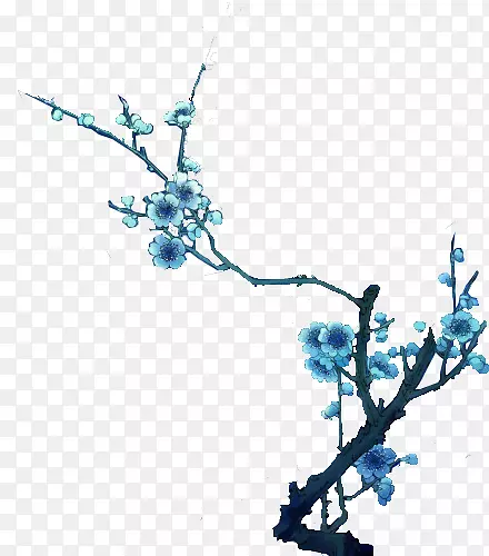 蓝色梅花手绘