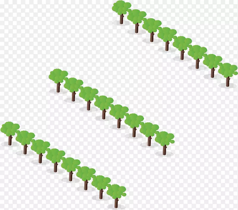 矢量图水彩绿色三排大树