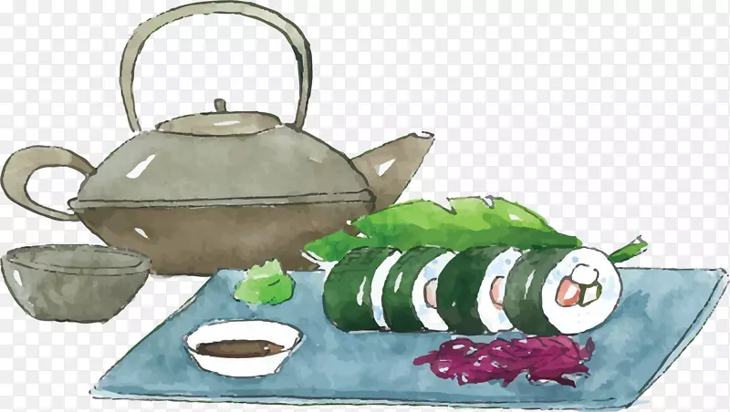 水彩手绘紫菜包饭