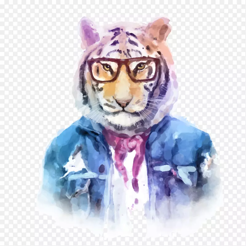 矢量手绘水彩彩绘动物老虎服装