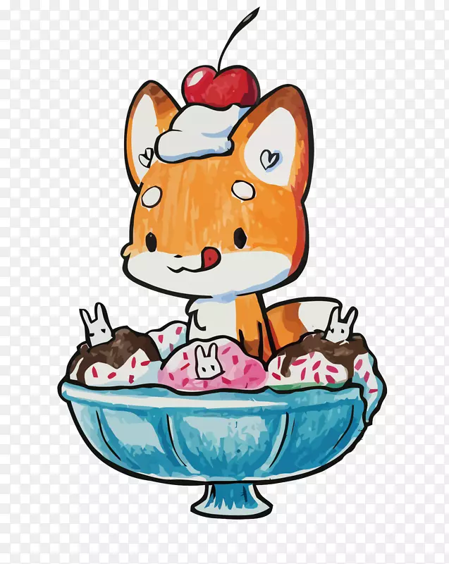 矢量小狐狸吃冰淇淋