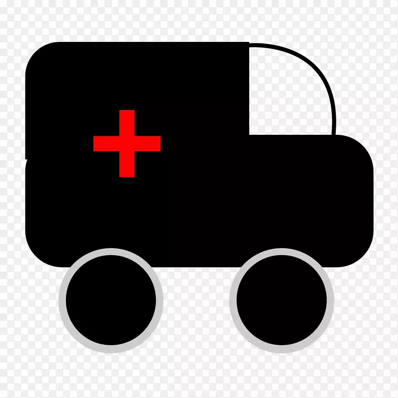 黑色手绘圆角救护车元素