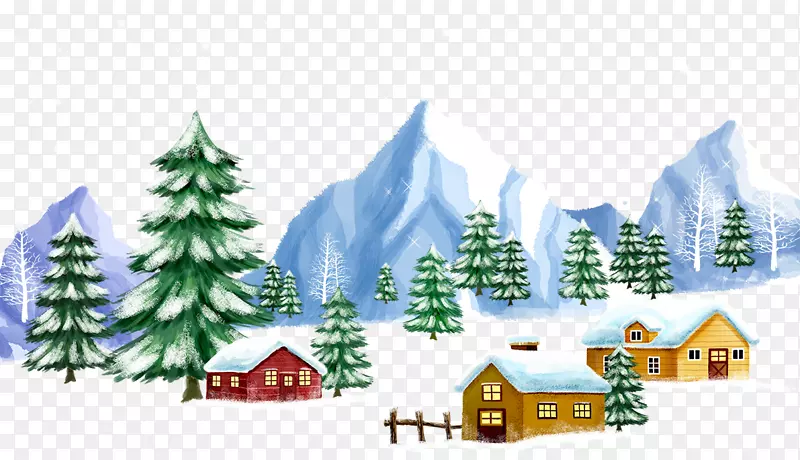 雪地上的房子和小树