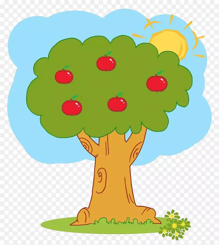 卡通手绘果园苹果树矢量图案