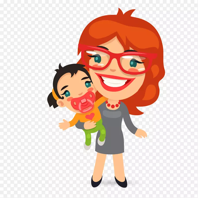 卡通抱着婴儿的女性
