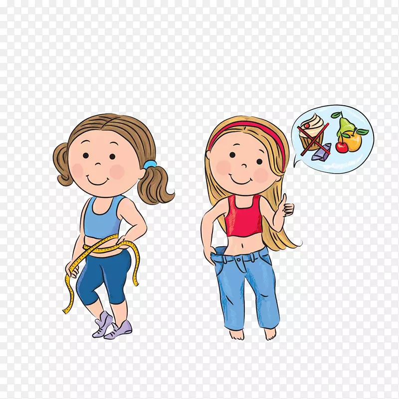 卡通控制饮食成功减肥的女孩素材