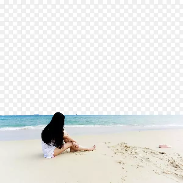 沙滩上休息的女生