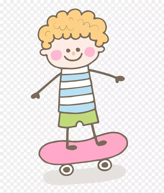 卡通小男孩和滑板车