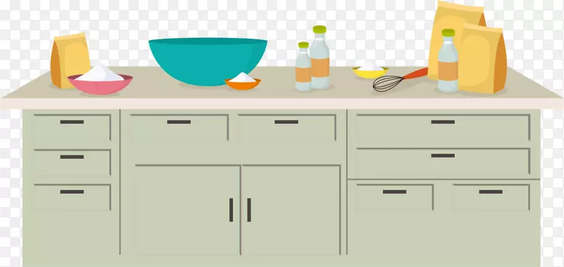 绿色卡通厨房台子
