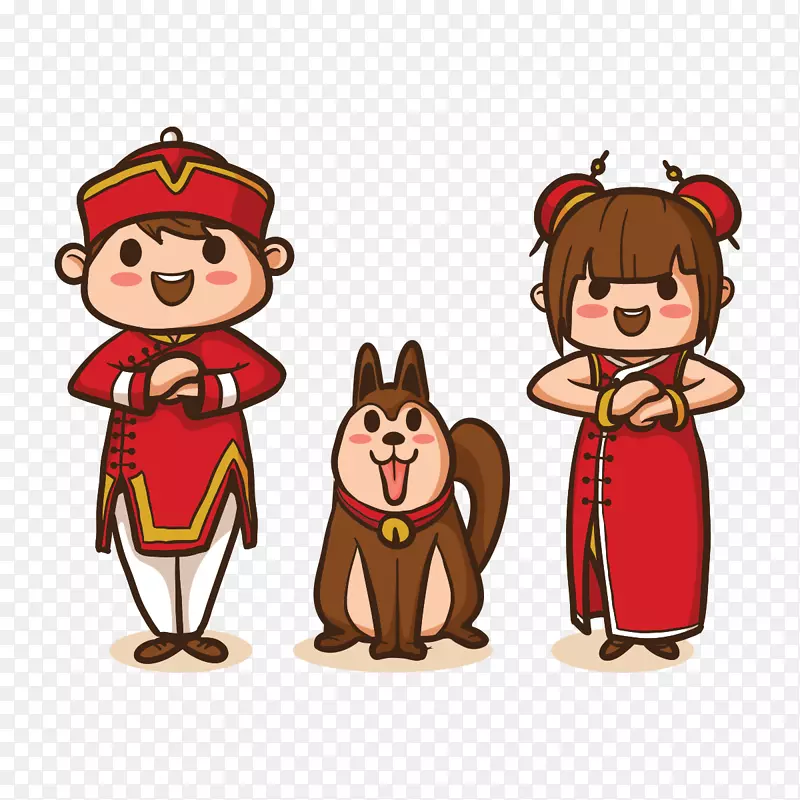 新年红色中国风餐饮业人物与狗