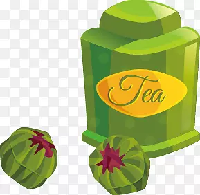 绿色茶叶罐矢量图