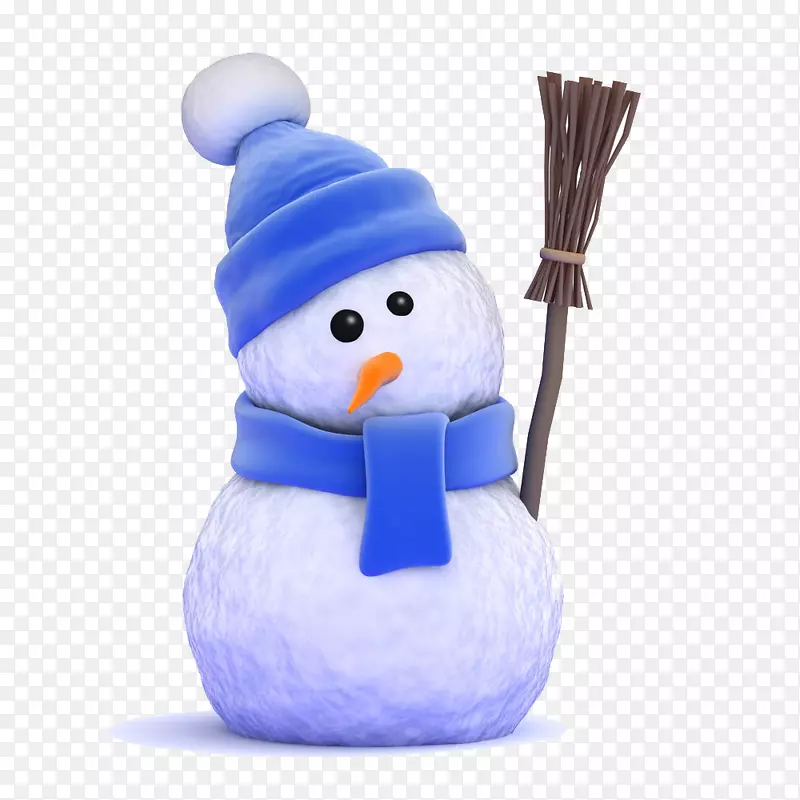 戴蓝色毛线帽子的雪人