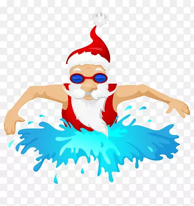 卡通游泳的圣诞老人