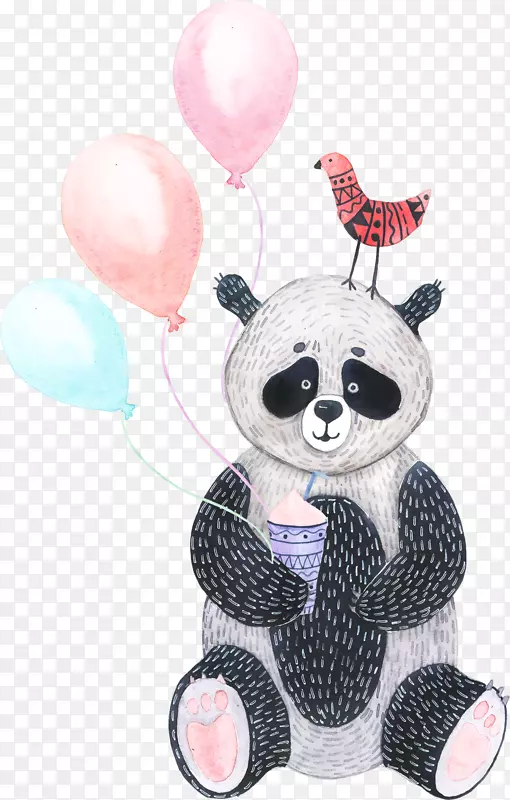 卡通手绘熊猫与气球