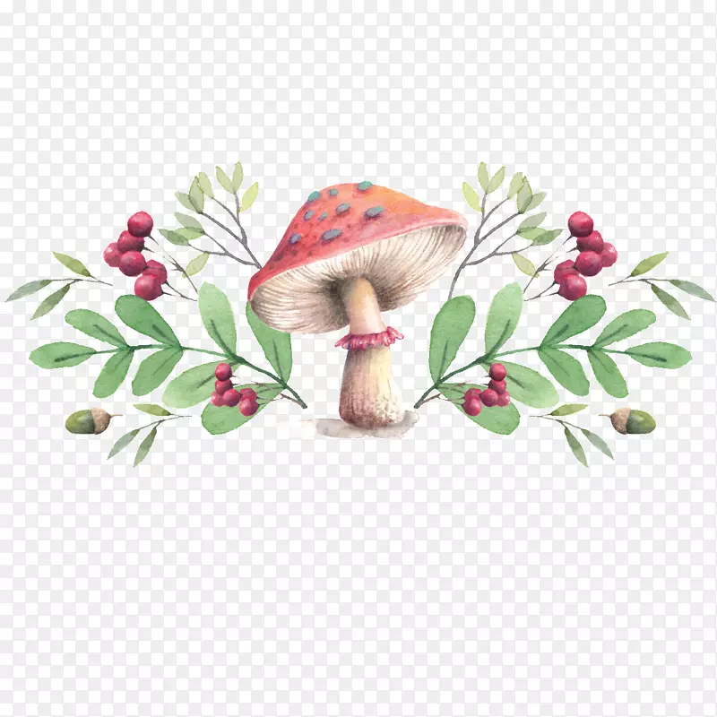 手绘水彩小蘑菇