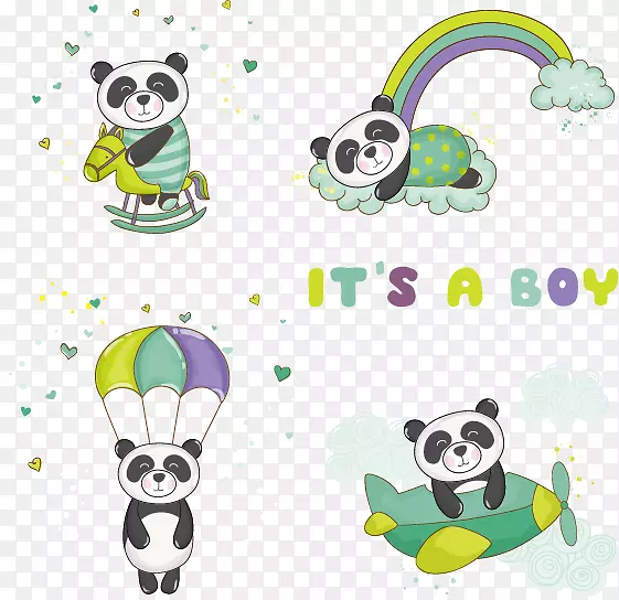 卡通熊猫动物图标矢量素材,