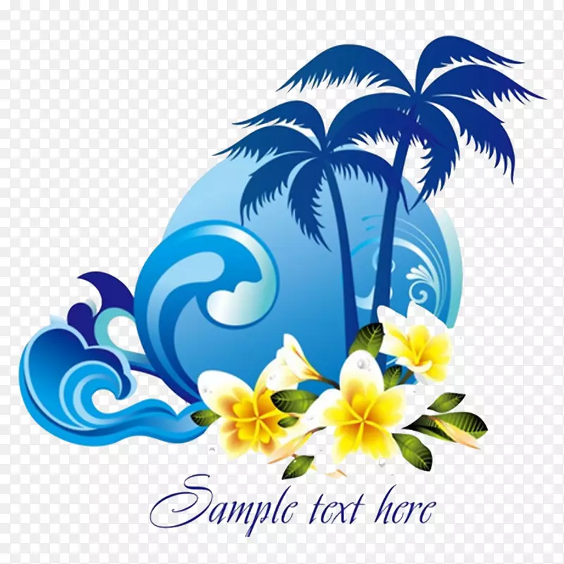 花朵和椰树蓝色背景