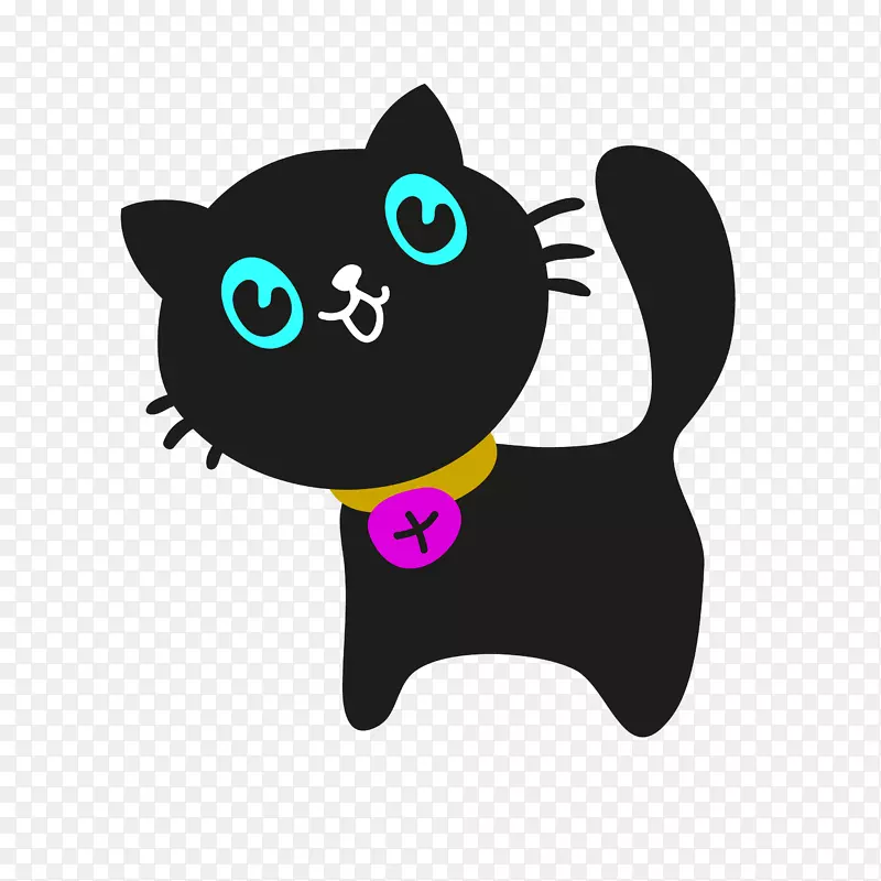 开心卡通可爱黑色的猫咪PNG