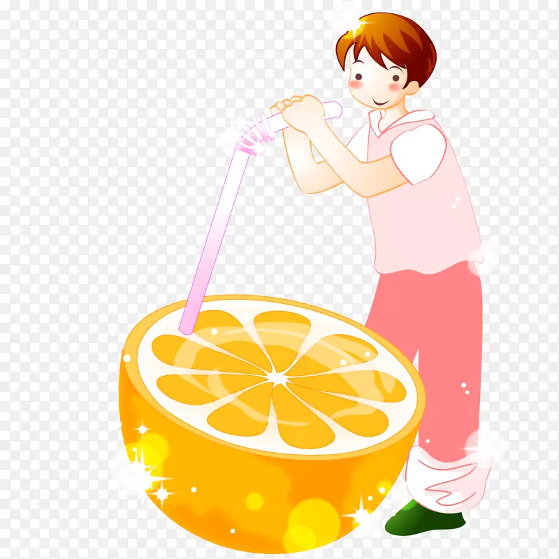 喝新鲜的橙汁
