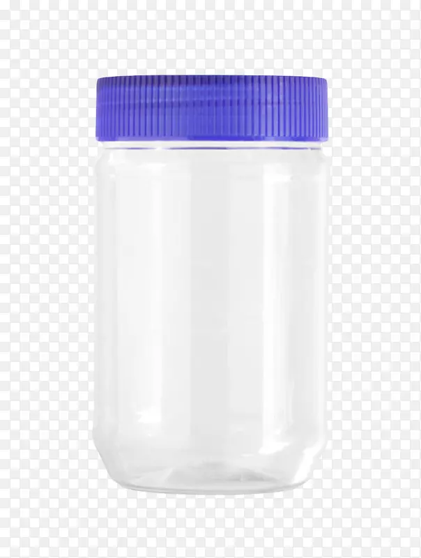 透明塑料蓝色盖子的广口瓶实物