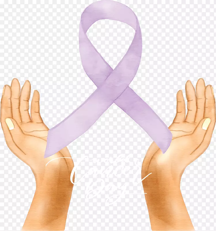 水彩双手托起紫色丝带