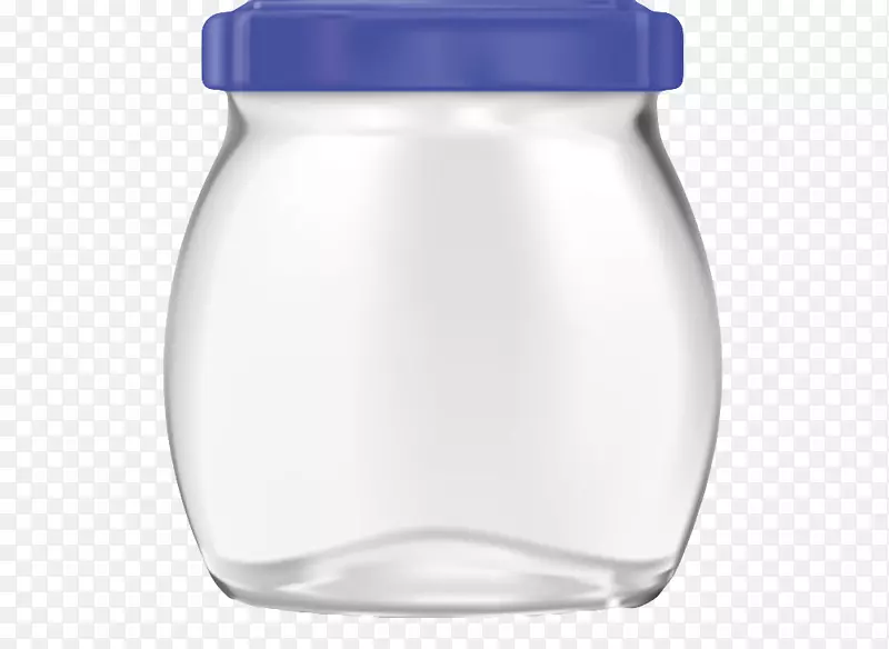 透明玻璃蓝色盖子的广口瓶实物