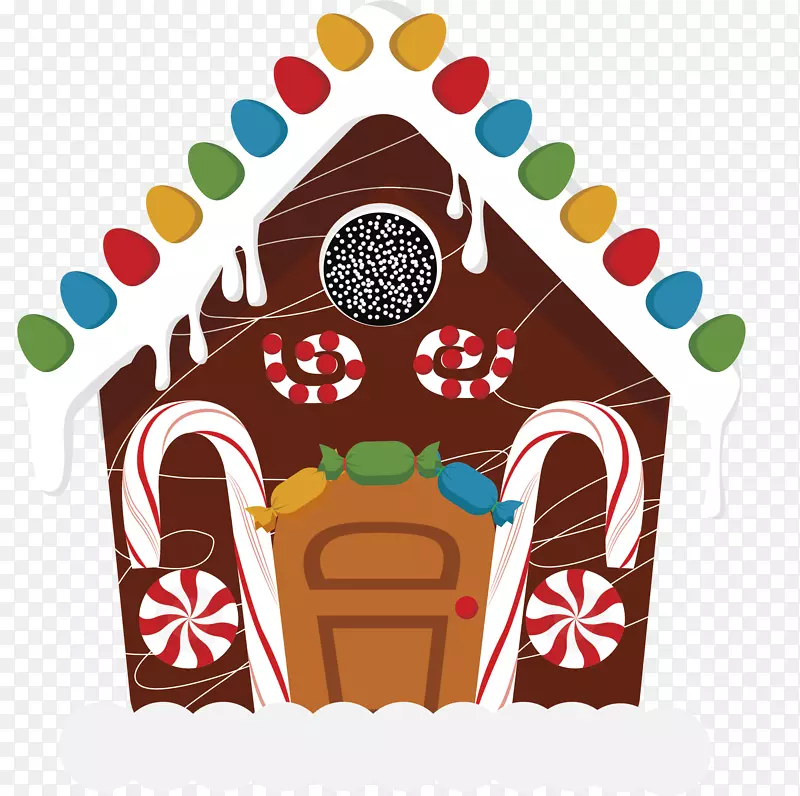 圣诞节手绘卡通拐杖糖房屋
