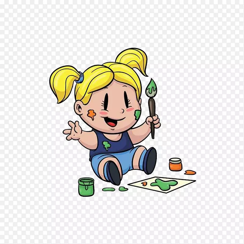 卡通坐在地上画画的小女孩素材