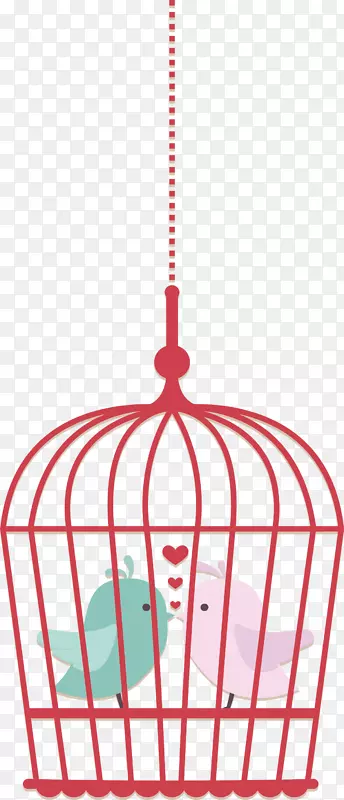 红色鸟笼中的爱情鸟