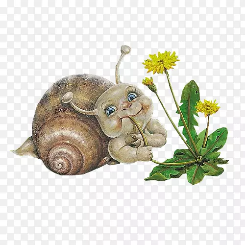 卡通蜗牛吃花朵