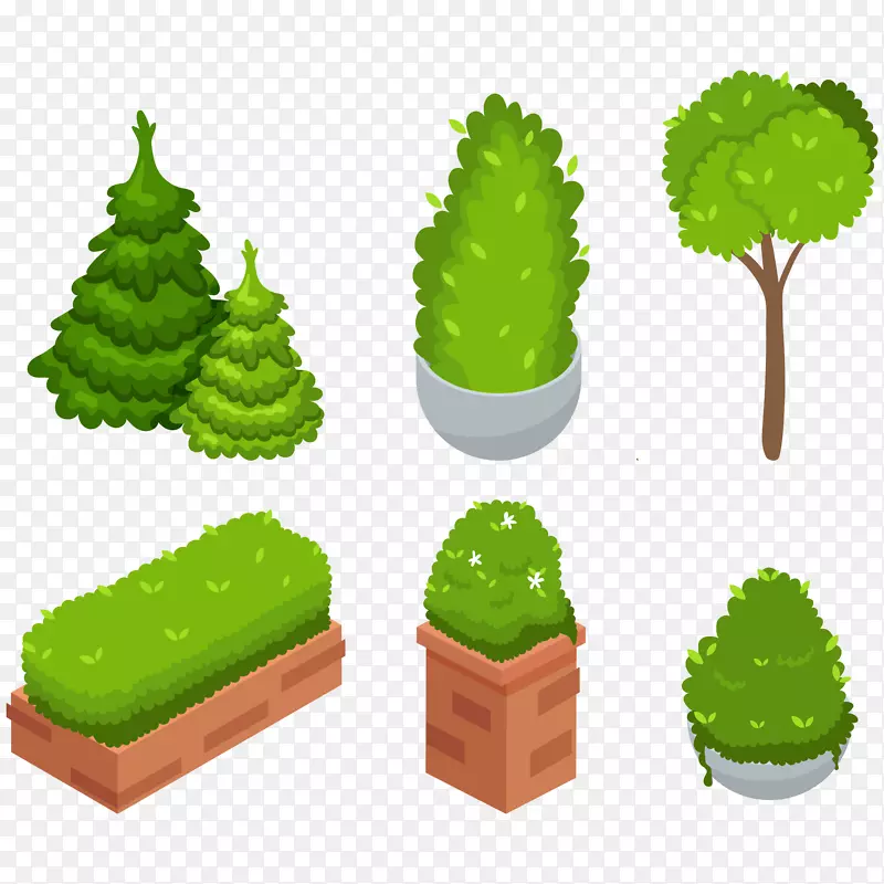 矢量绿色树木和植物