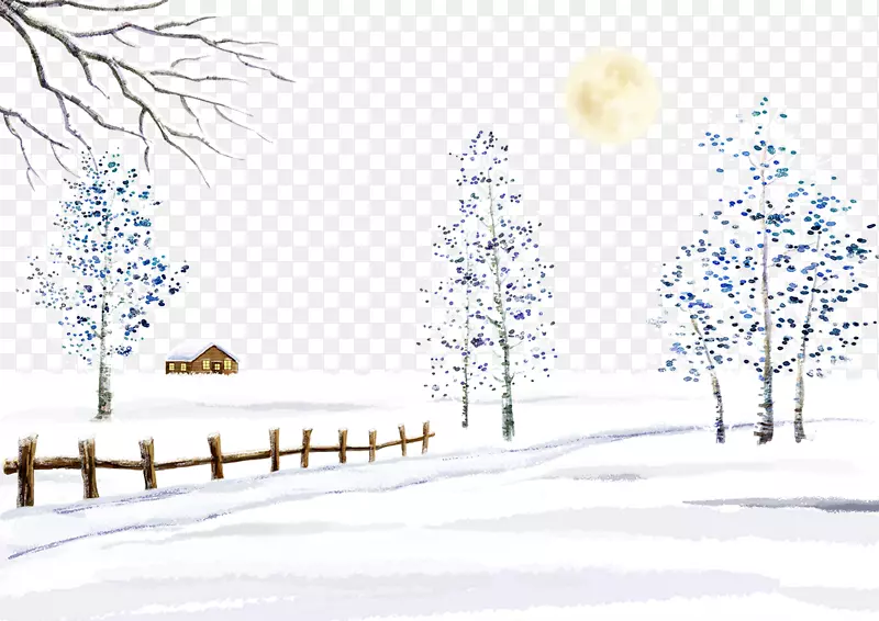 雪地里的栏栅和小树