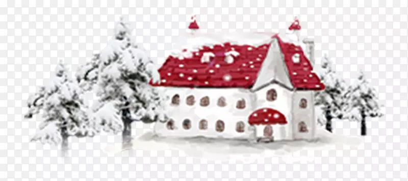 雪地里的红顶房子