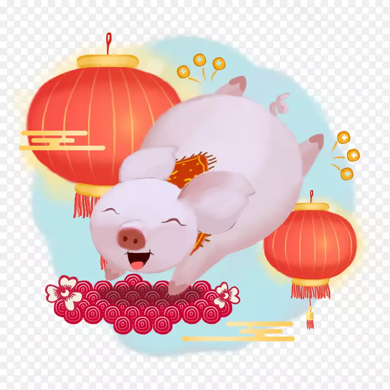 生肖猪可爱手绘春节插画卡通清新