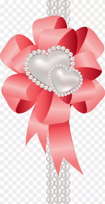 粉色花朵形状心形珍珠图案