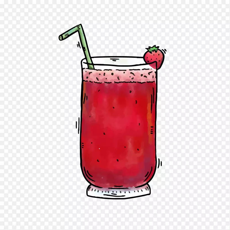 水彩绘红色草莓果汁