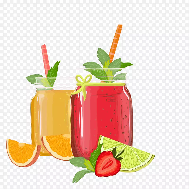 彩绘橙汁和草莓汁设计